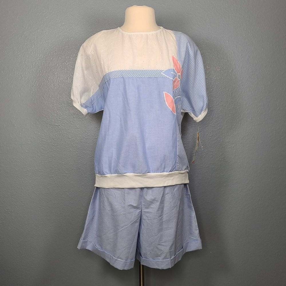 NWT 90s Gingham Flower Eyelet Top & Short 2 PC Set